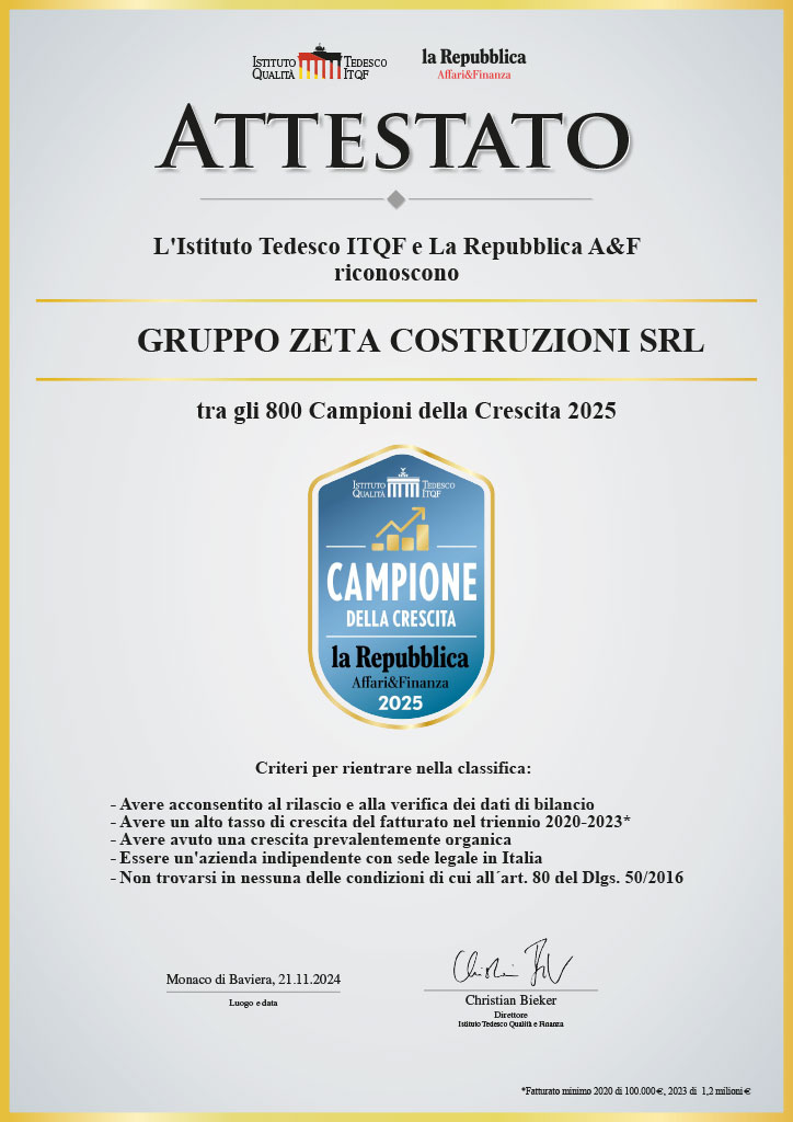 Campione della crescita 2025 Gruppo Zeta Costruzioni